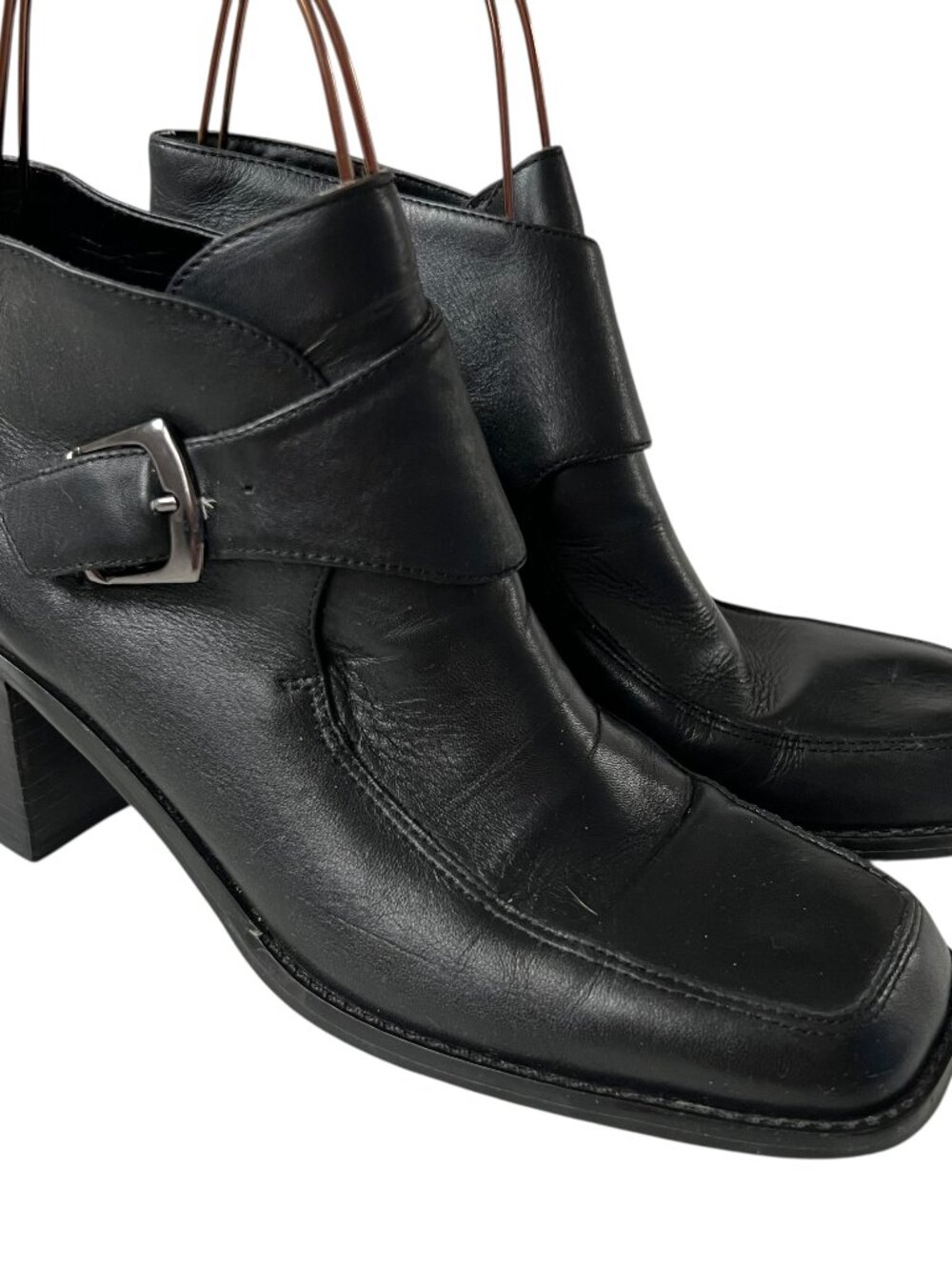 Vintage 90s Bruno Valenti ankle boots squared moc toe monk strap buckle size 8.5